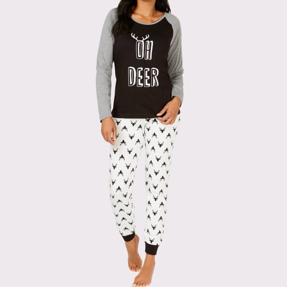 Family PJs Women's Oh Deer Pajama Set Black - Picture 1 of 2